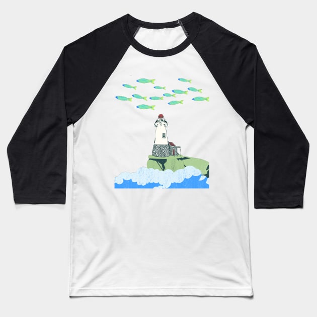 Lighthouse by the sea Baseball T-Shirt by SkyisBright